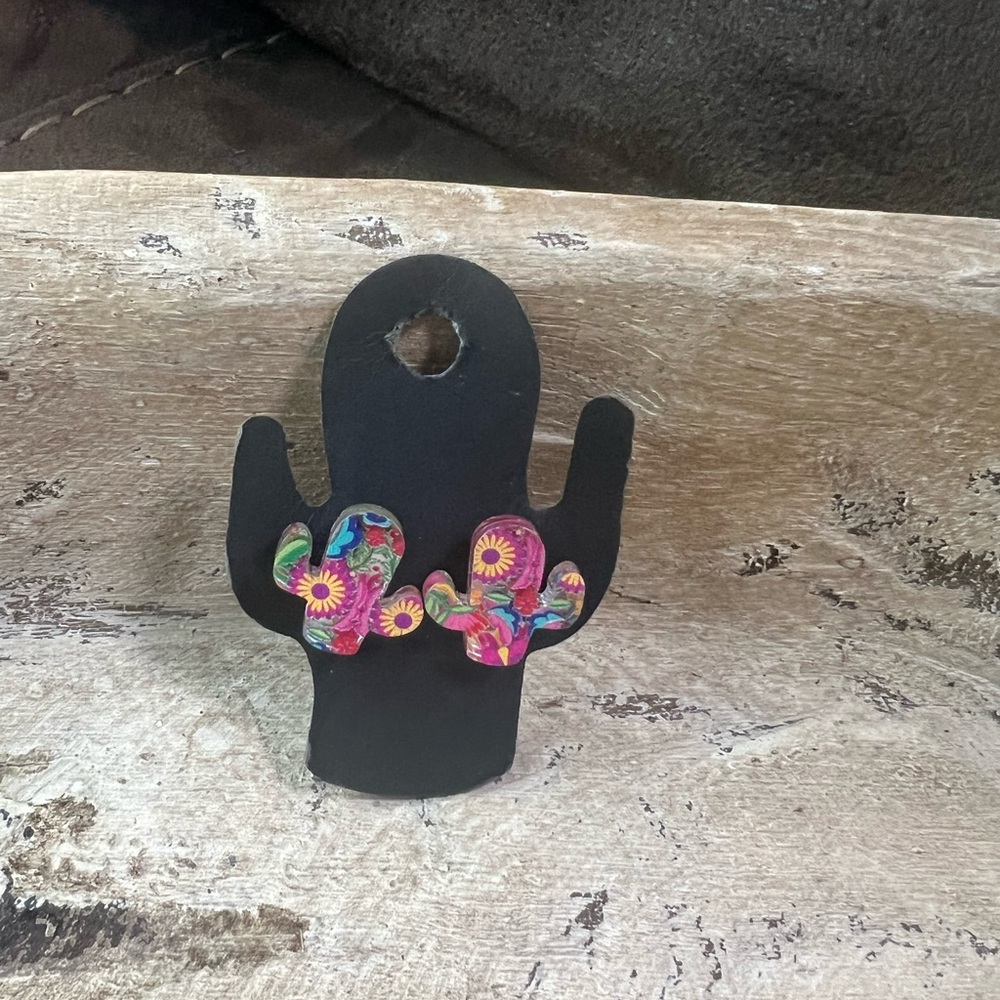Colorful Cactus Stud Earrings Acrylic Handmade Lightweight Boho‎ Western Jewelry
